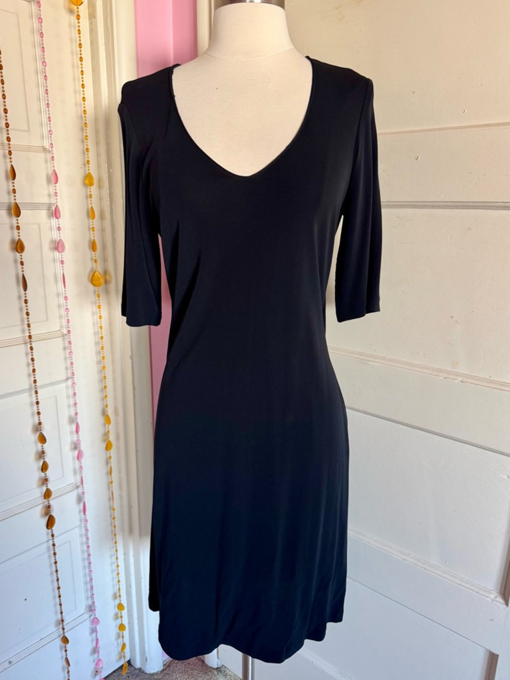 Six Fourteen Black Midi Dress Size Large Stretch Knit 3/4 Sleeve